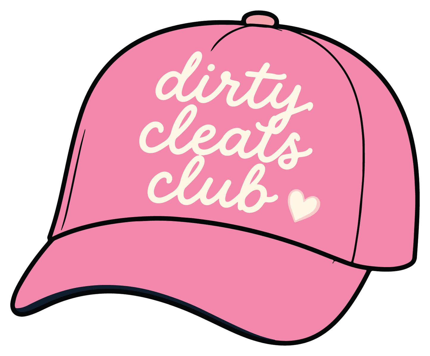 hand drawn Dirty Cleats Club baseball cap sticker on white background