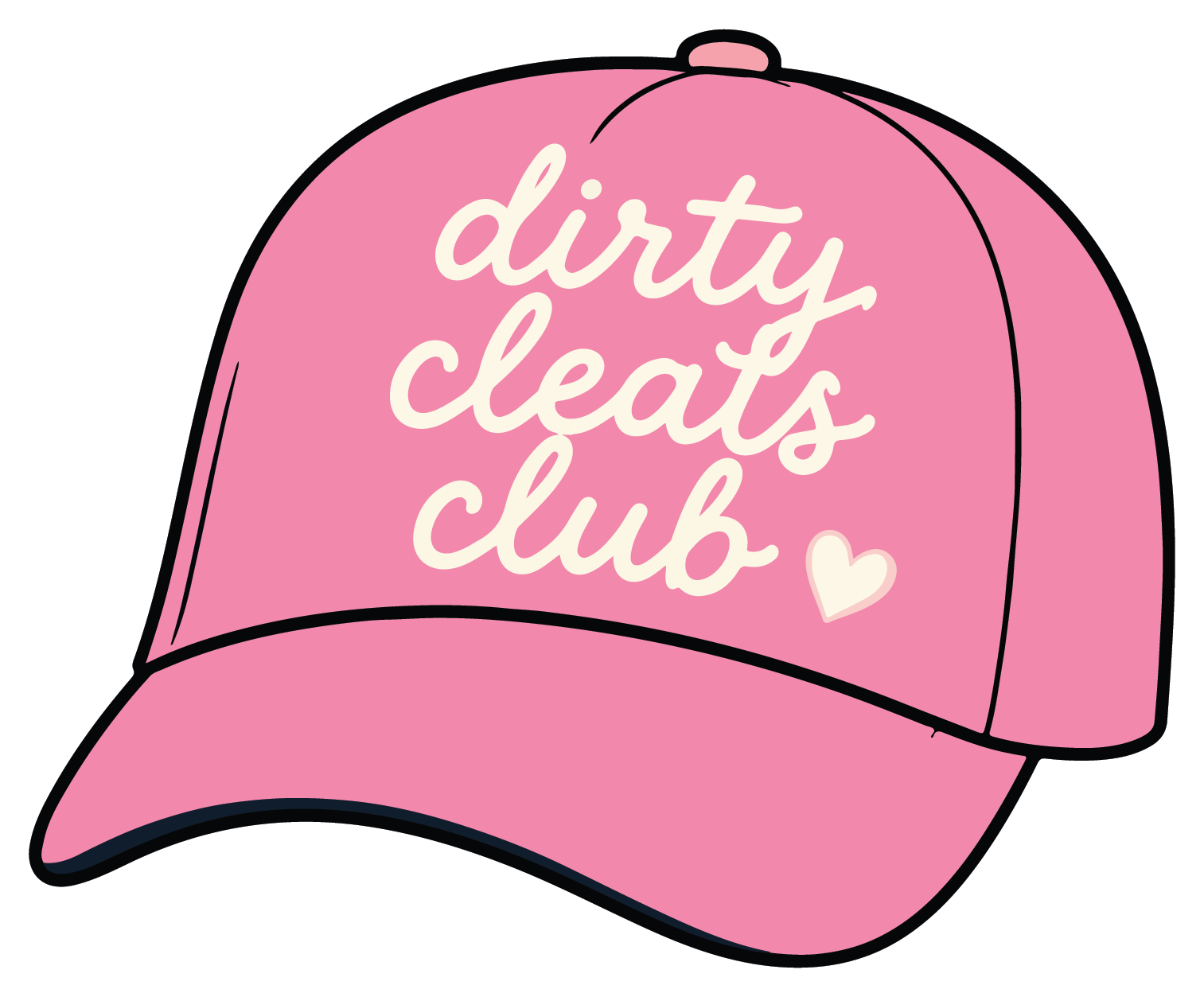 hand drawn Dirty Cleats Club baseball cap sticker on white background