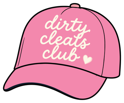 hand drawn Dirty Cleats Club baseball cap sticker on white background