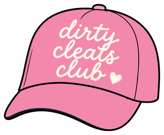 hand drawn Dirty Cleats Club baseball cap sticker on white background