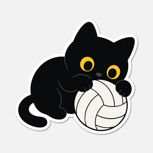 hand drawn waterproof vinyl black cat volleyball sports sticker on white background