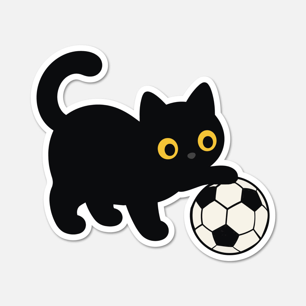 hand drawn waterproof vinyl black cat soccer football sports sticker on white background