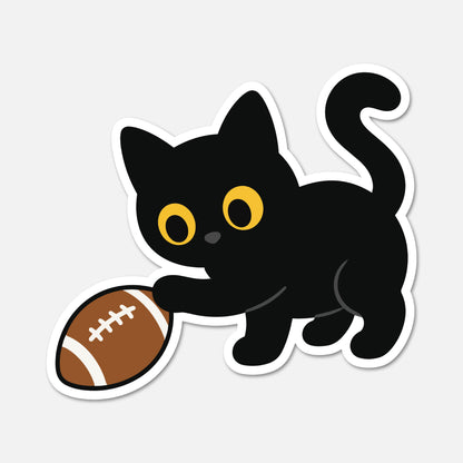 hand drawn waterproof vinyl black cat American football sports sticker on white background