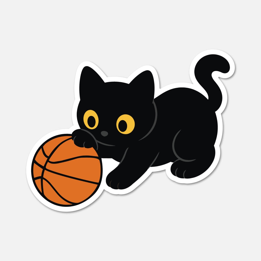 hand drawn waterproof vinyl black cat basketball sports sticker on white background