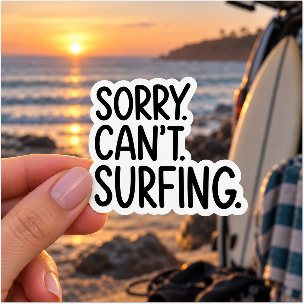 Sorry Can't Surfing text water sports sticker