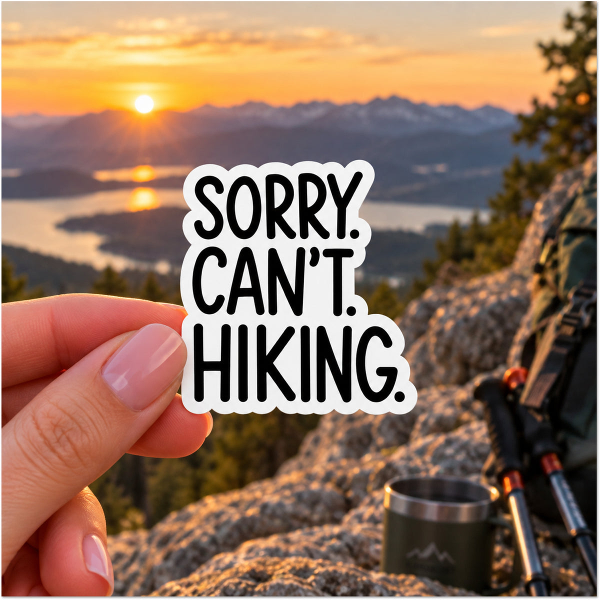 Sorry Can't Hiking text outdoor sports sticker