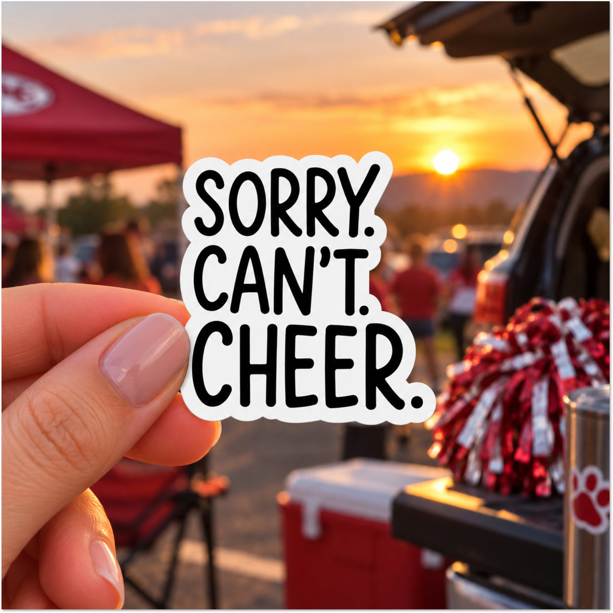 Sorry Can't Cheer text sports sticker on white background