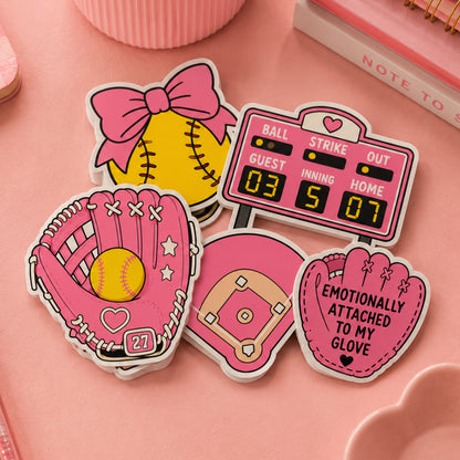 hand drawn softball stickers on white background