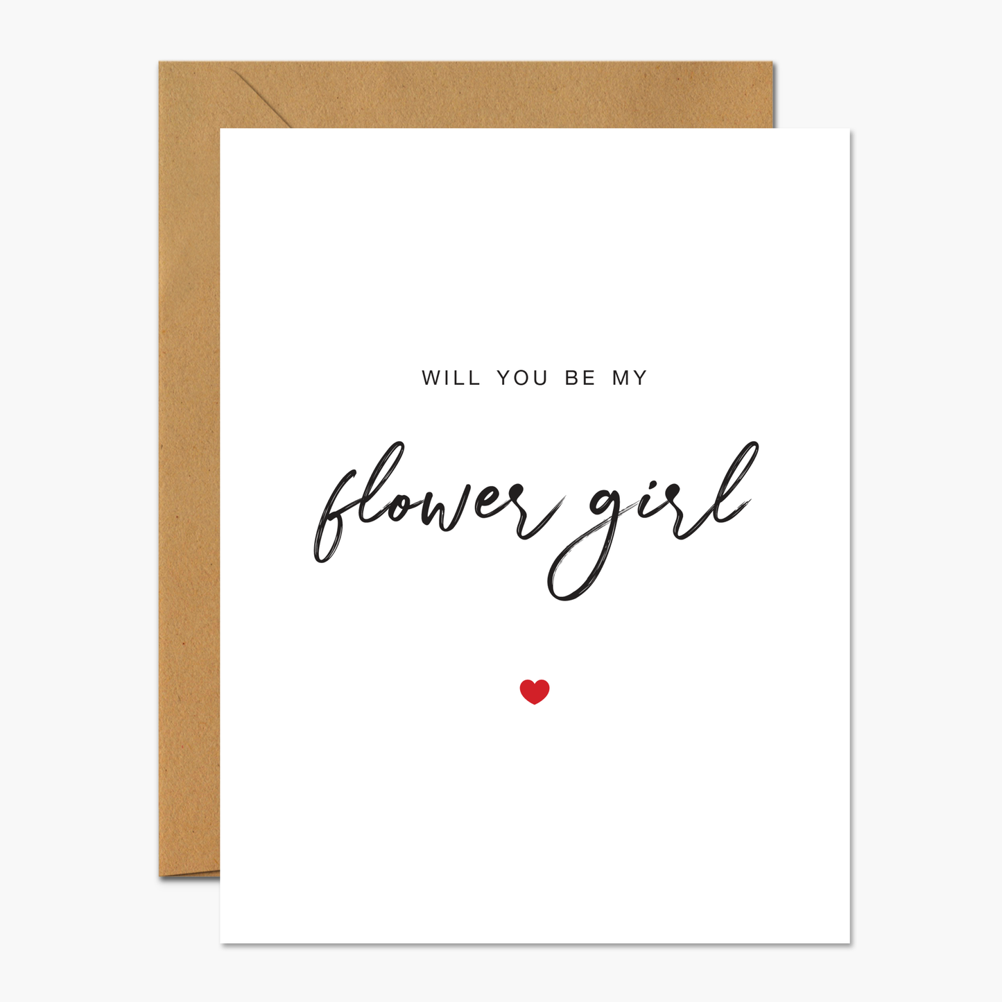 Greeting card with "Will You Be My Flower Girl?" text and a cute design, perfect for inviting a child to your wedding.