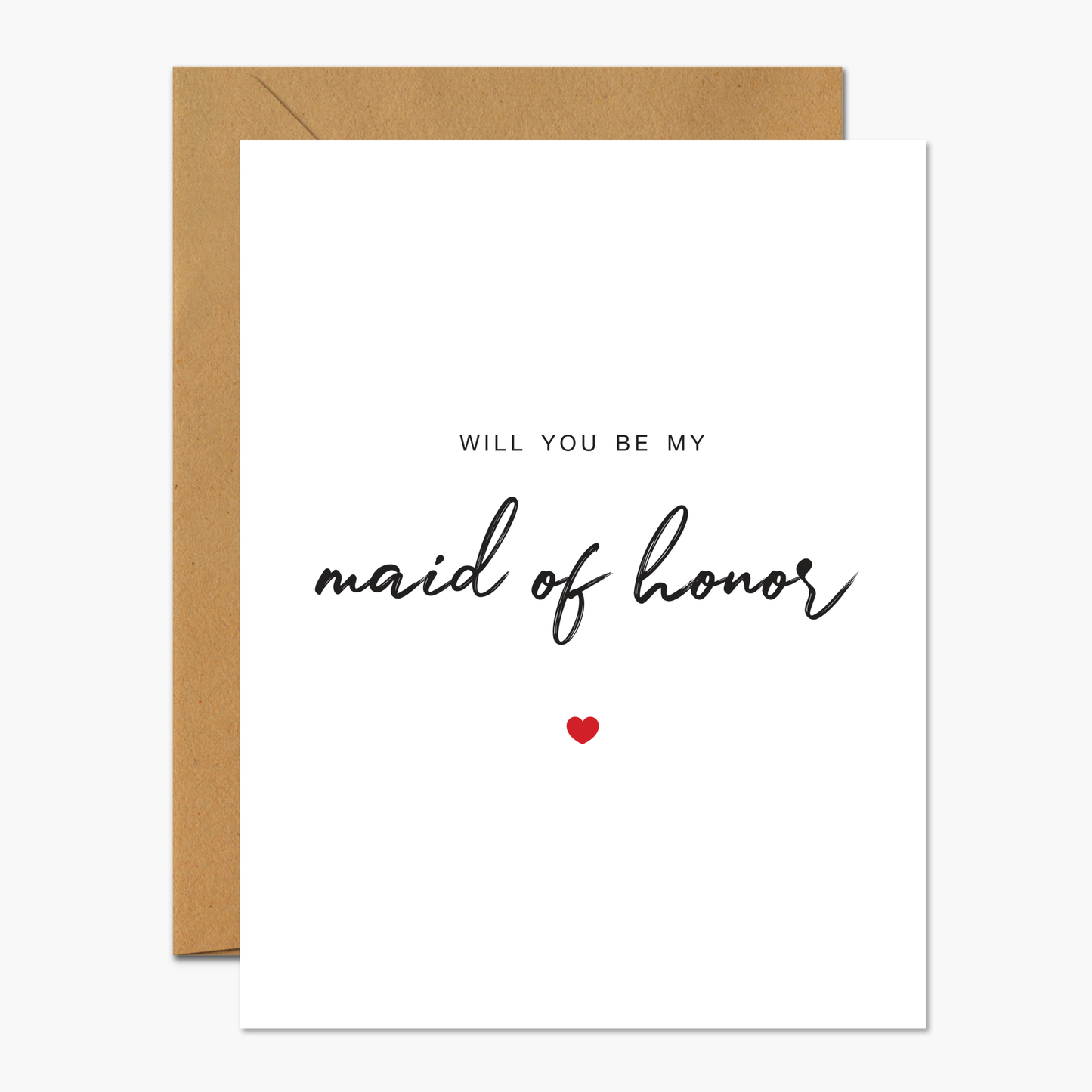 Greeting card with "Will You Be My Maid of Honor?" text and a sophisticated design, perfect for bridal party invitations.