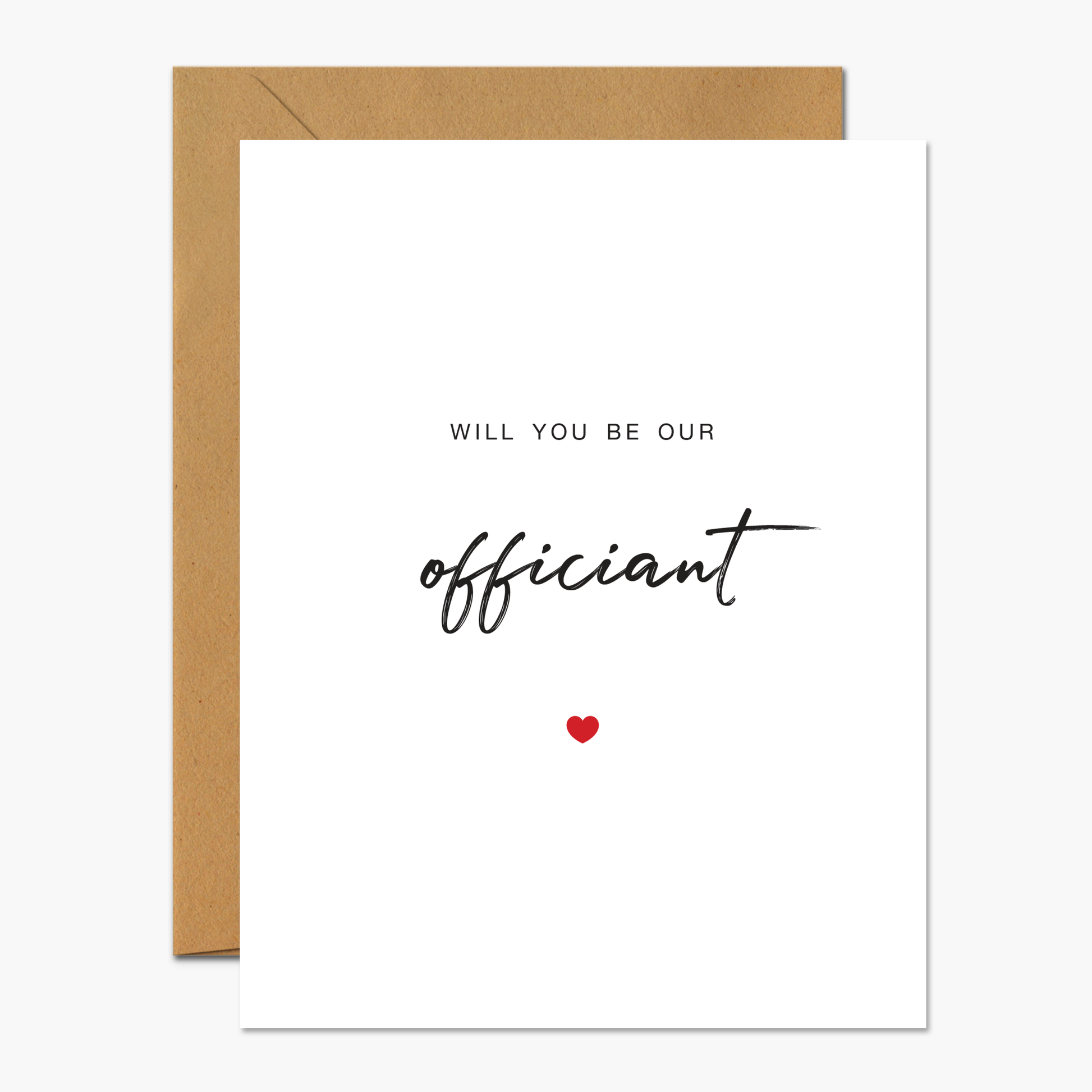 Greeting card with "Will You Be My Officiant?" text and a simple design, perfect for inviting someone to lead your wedding ceremony.