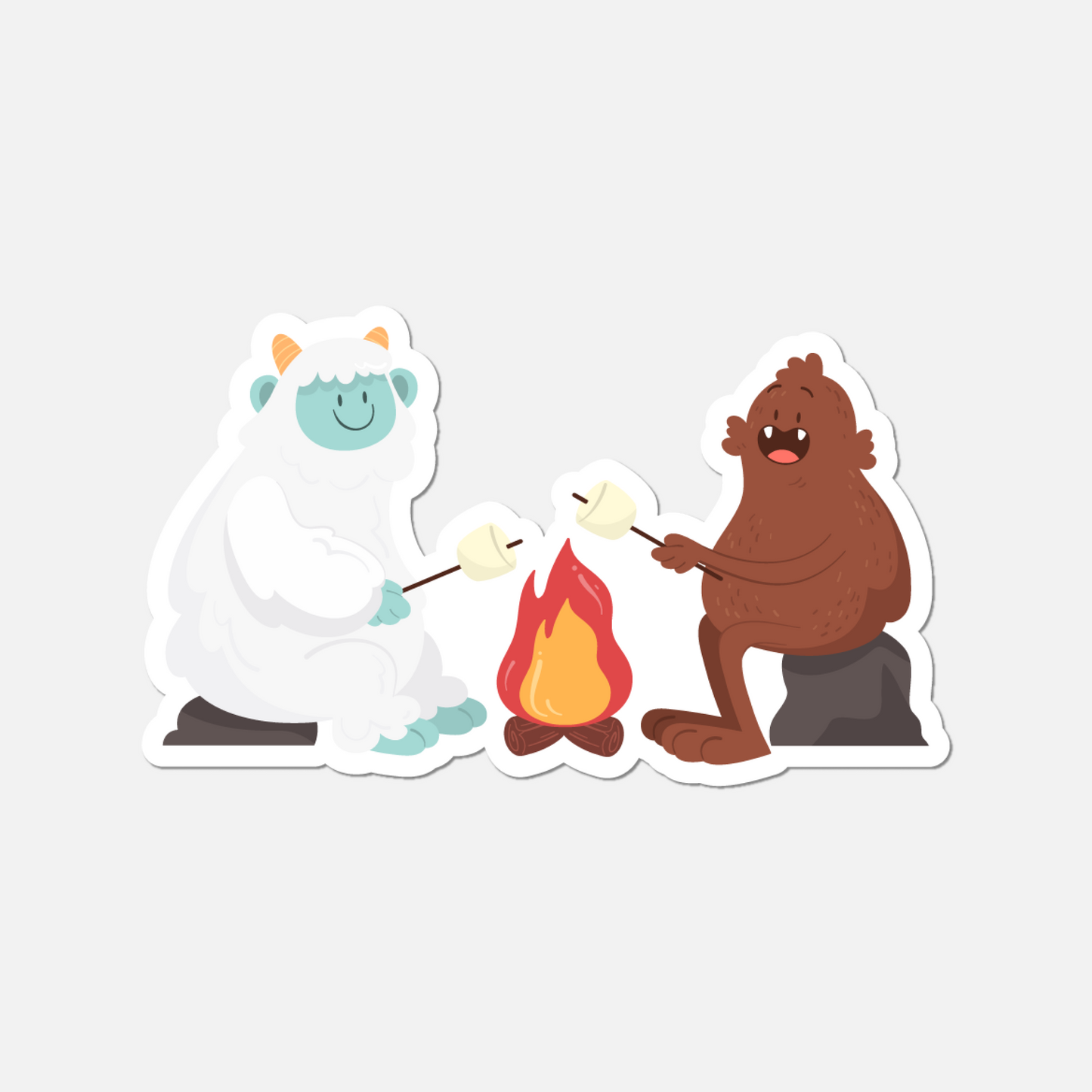 Yeti And Sasquatch Roasting Marshmallows Sticker