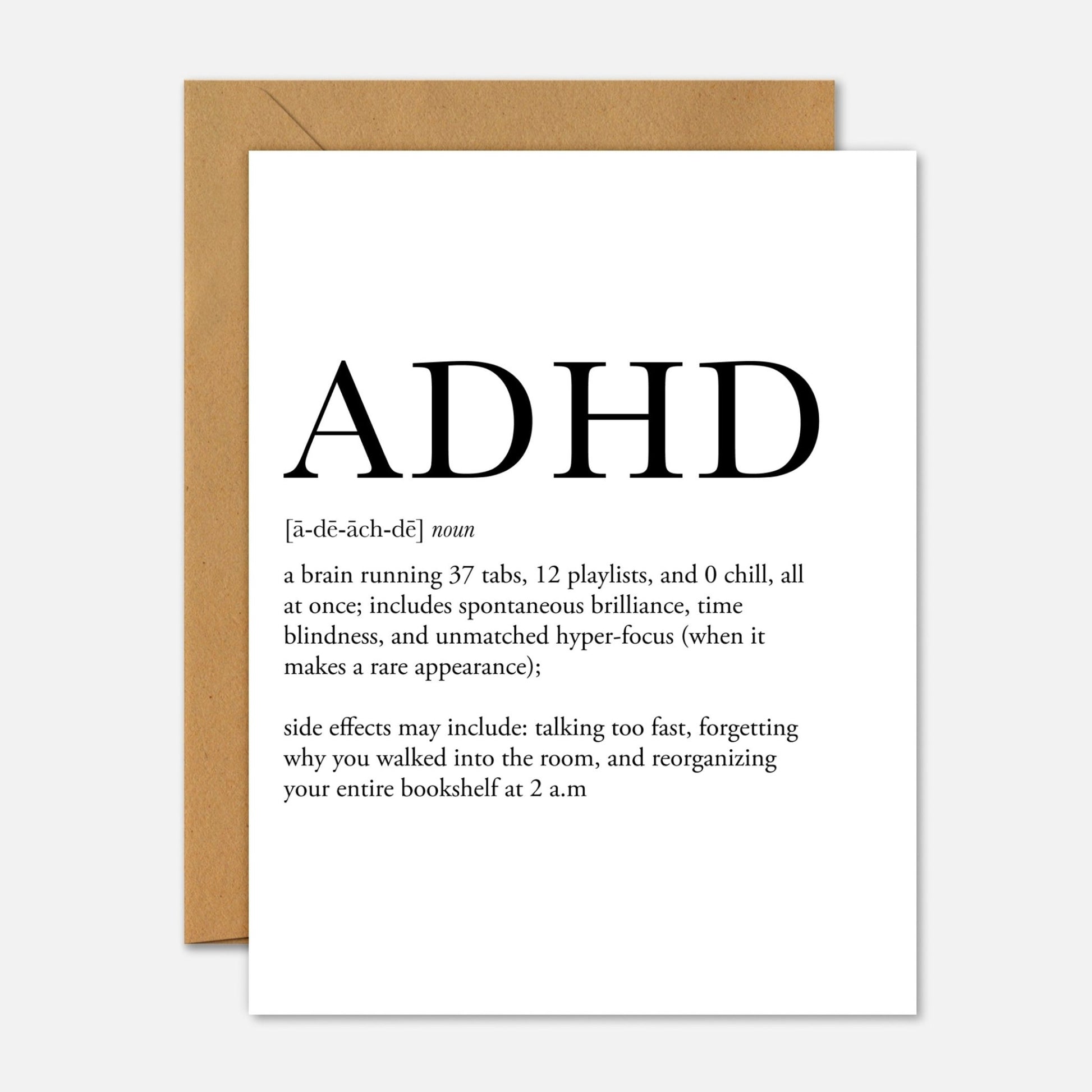 ADHD Definition – Mental Health Greeting Card - Footnotes Paper