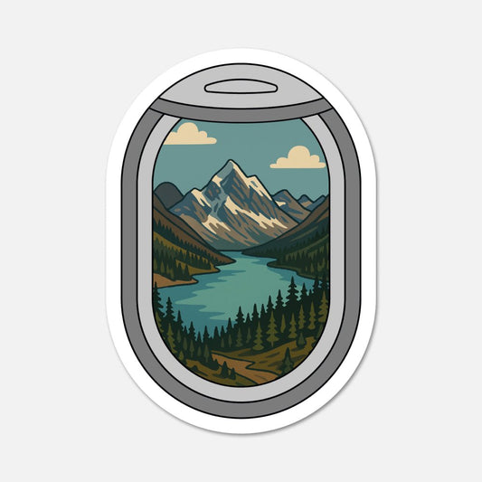 Airplane Window Banff, Canada Travel Sticker - Footnotes Paper