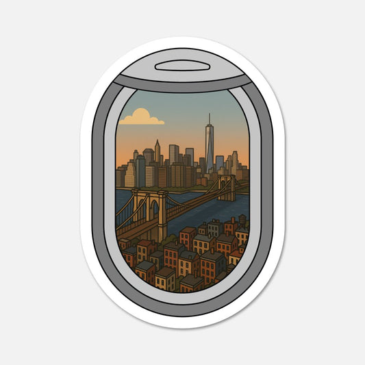 Airplane Window Brooklyn, New York Travel Sticker - Footnotes Paper