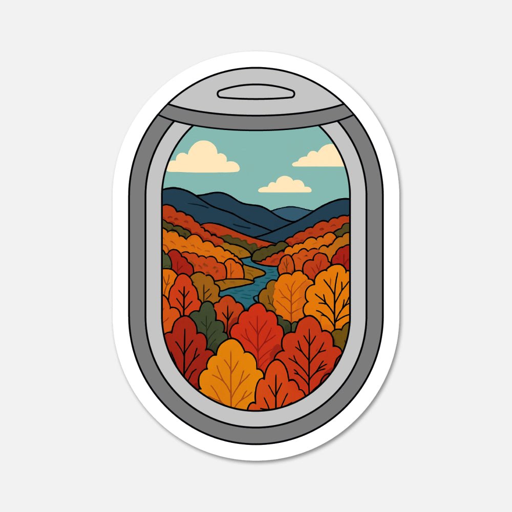 Airplane Window Catskills, New York Autumn Travel Sticker - Footnotes Paper