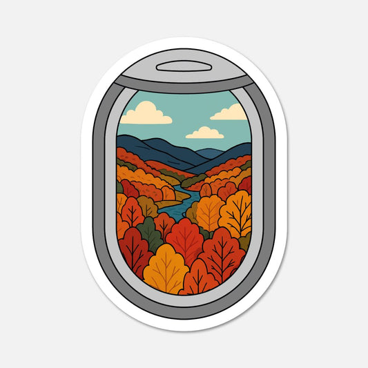 Airplane Window Catskills, New York Autumn Travel Sticker - Footnotes Paper