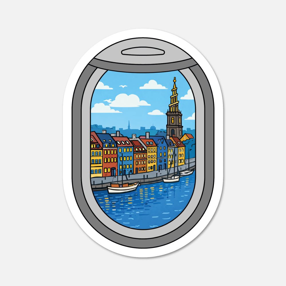 Airplane Window Copenhagen, Denmark Travel Sticker - Footnotes Paper