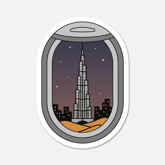 Airplane Window Dubai Travel Sticker - Footnotes Paper