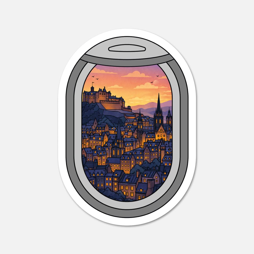 Airplane Window Edinburgh, Scotland Travel Sticker - Footnotes Paper