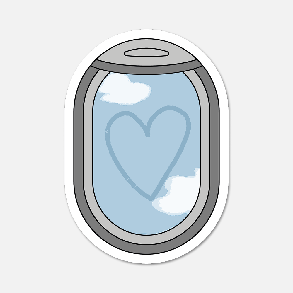 Airplane Window Heart on Foggy Window Travel Sticker - Footnotes Paper