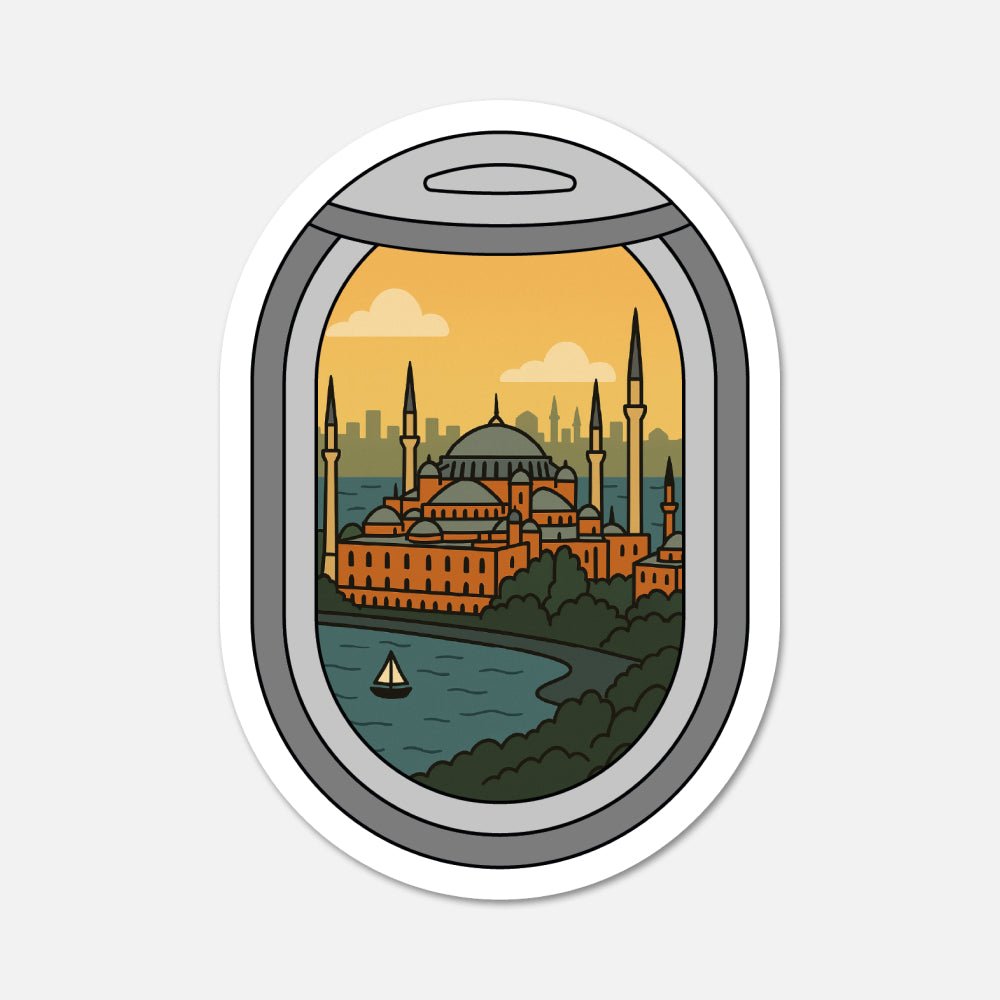 Airplane Window Istanbul, Turkey Travel Sticker - Footnotes Paper