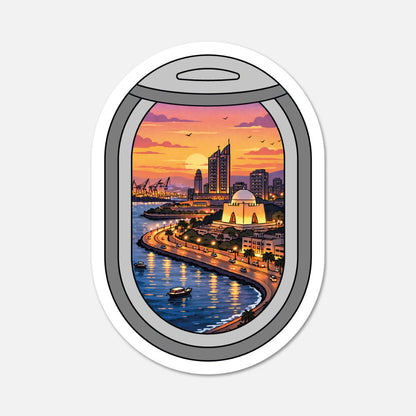 Airplane Window Karachi, Pakistan Travel Sticker - Footnotes Paper