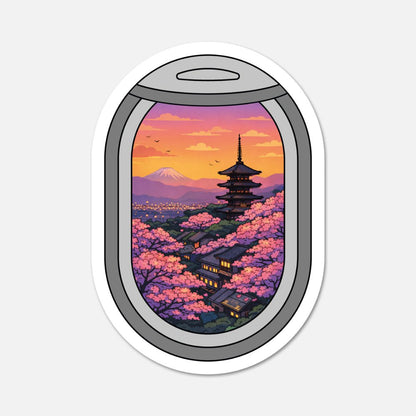 Airplane Window Kyoto, Japan Travel Sticker - Footnotes Paper