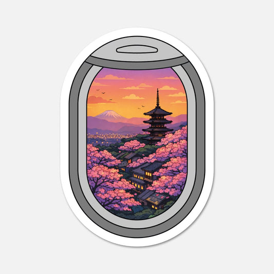 Airplane Window Kyoto, Japan Travel Sticker - Footnotes Paper