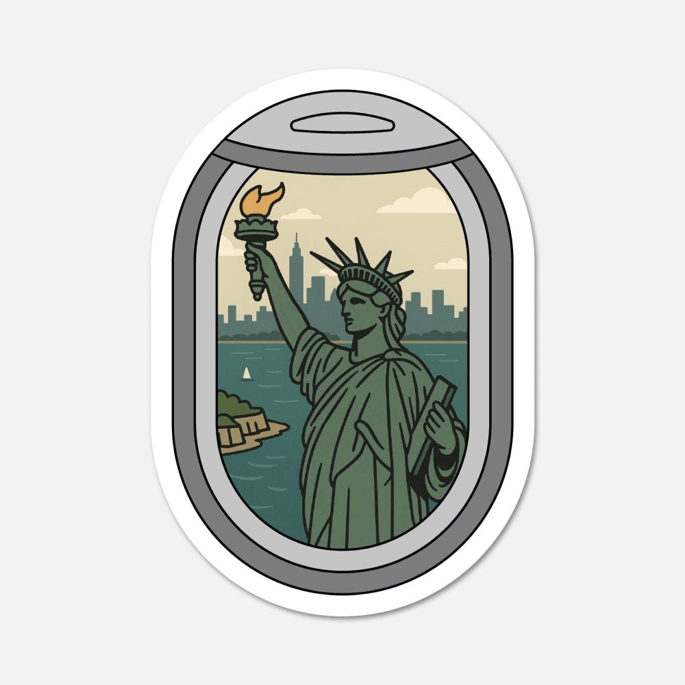 Airplane Window New York City, Statue Of Liberty Travel Sticker - Footnotes Paper