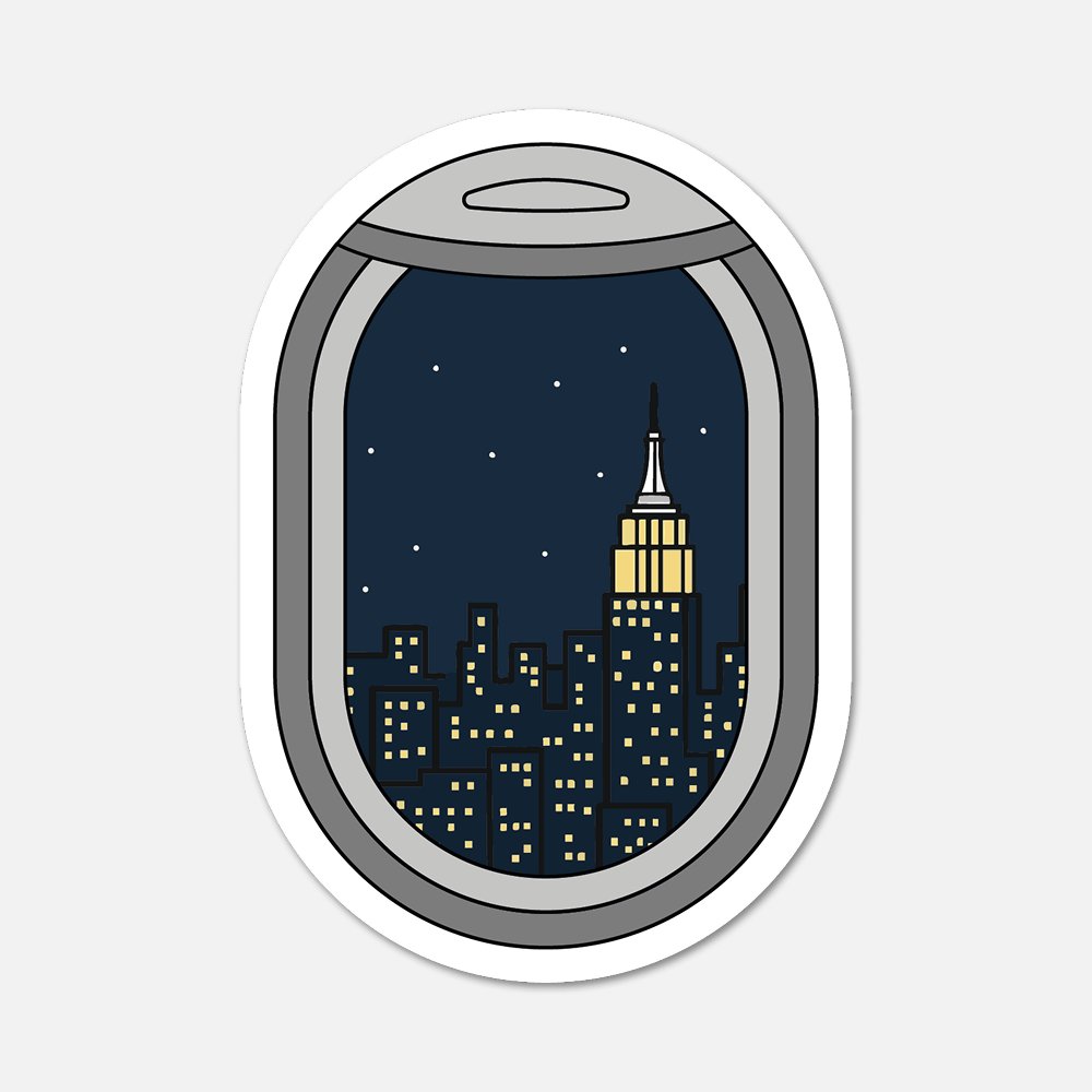 Airplane Window New York City View Travel Sticker - Footnotes Paper