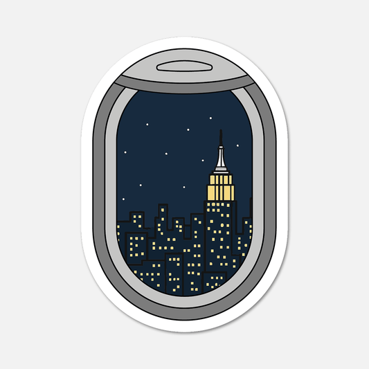 Airplane Window New York City View Travel Sticker - Footnotes Paper