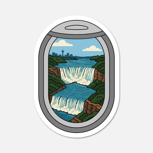 Airplane Window Niagara Falls, USA Canada Travel Sticker - Footnotes Paper