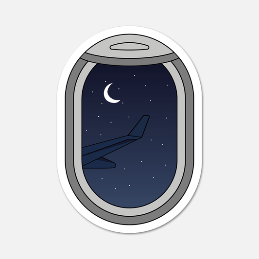 Airplane Window Night Sky Travel Sticker - Footnotes Paper