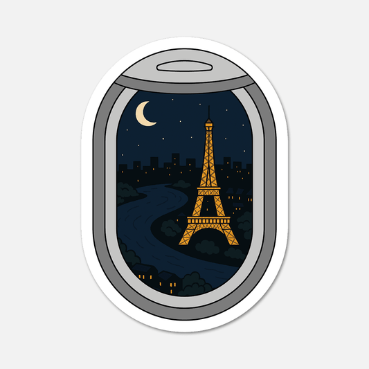 Airplane Window Paris France Travel Sticker - Footnotes Paper