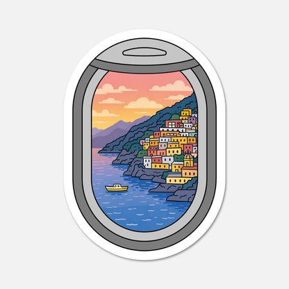 Airplane Window Positano, Amalfi Coast, Italy Travel Sticker - Footnotes Paper