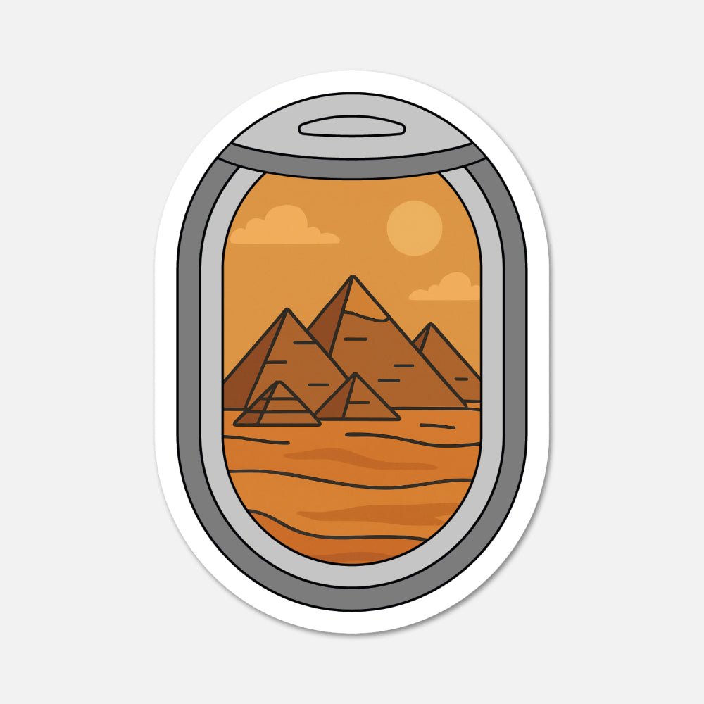 Airplane Window Pyramids of Giza, Egypt Travel Sticker - Footnotes Paper