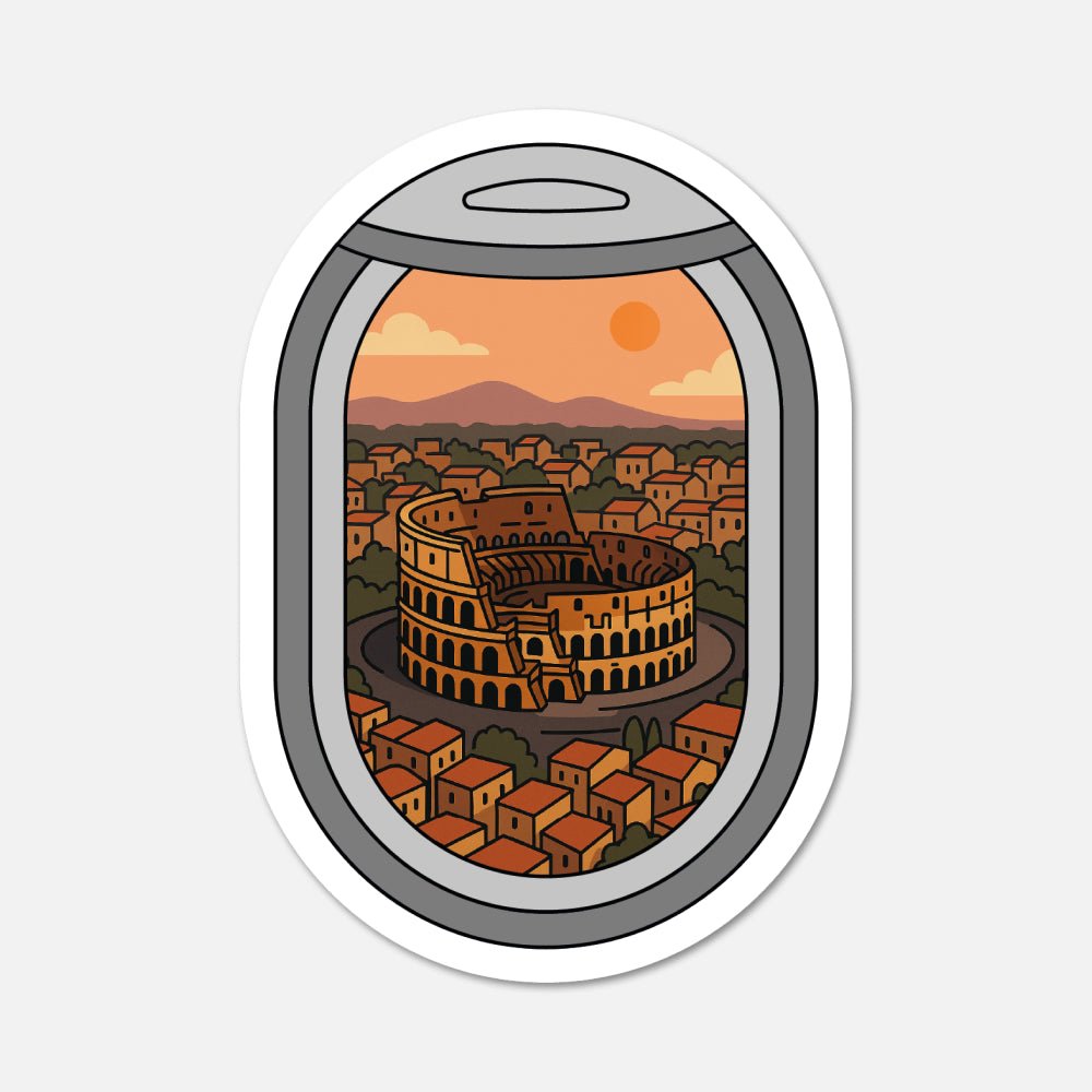Airplane Window Rome, Italy Travel Sticker - Footnotes Paper