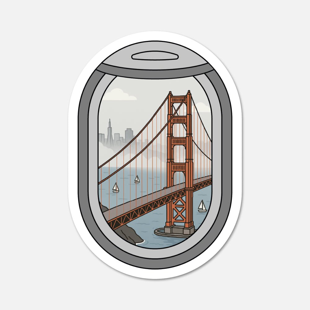 Airplane Window San Francisco, California Travel Sticker - Footnotes Paper