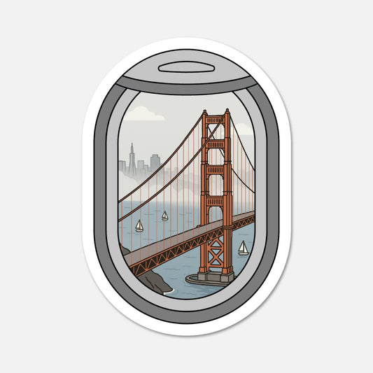 Airplane Window San Francisco, California Travel Sticker - Footnotes Paper