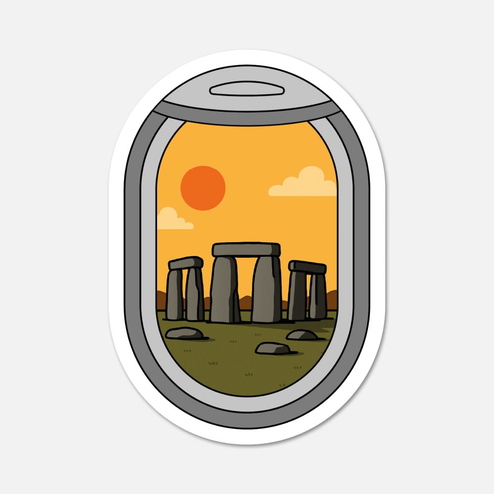Airplane Window Stonehenge United Kingdom Travel Sticker - Footnotes Paper