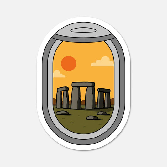 Airplane Window Stonehenge United Kingdom Travel Sticker - Footnotes Paper