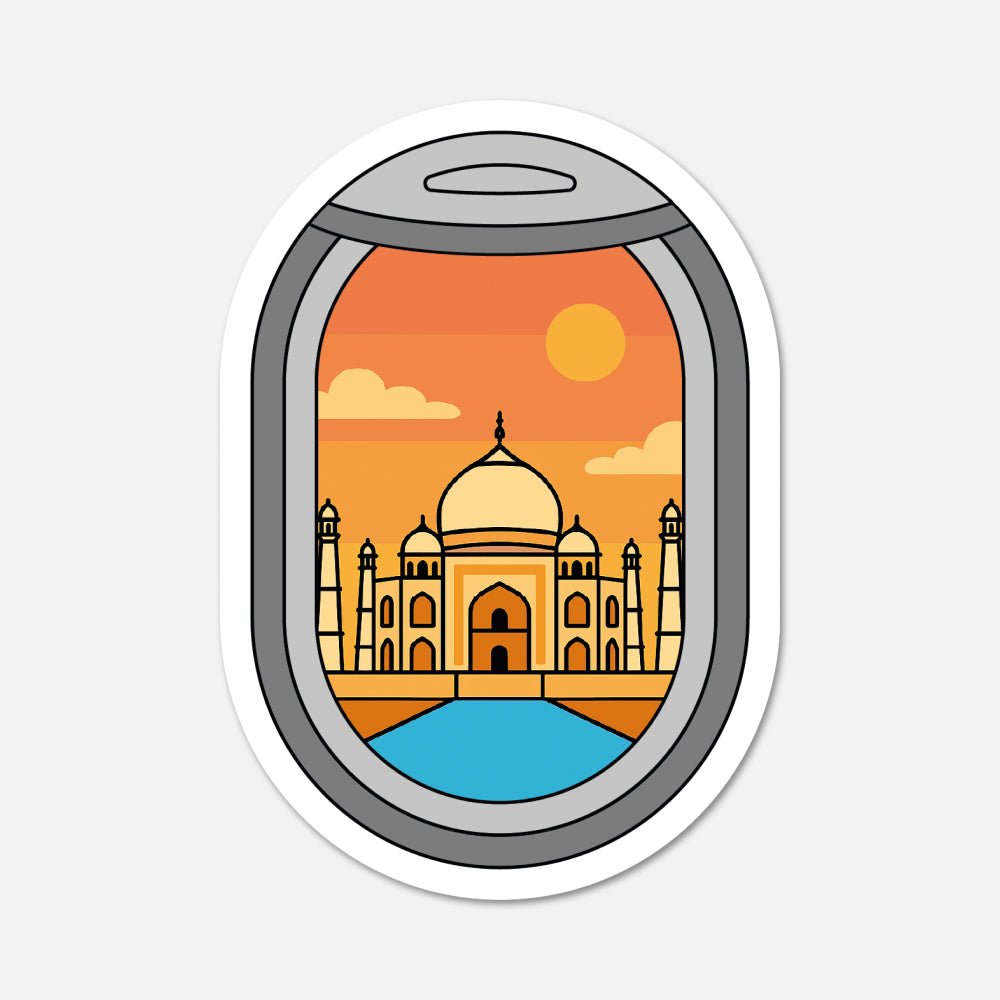 Airplane Window Taj Mahal, India Travel Sticker - Footnotes Paper