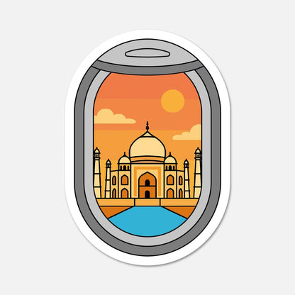Airplane Window Taj Mahal, India Travel Sticker - Footnotes Paper