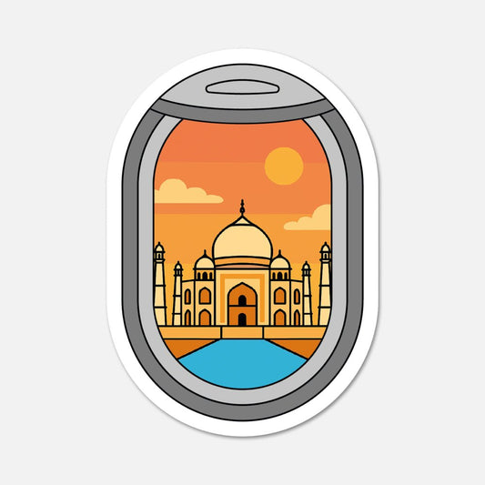 Airplane Window Taj Mahal, India Travel Sticker - Footnotes Paper