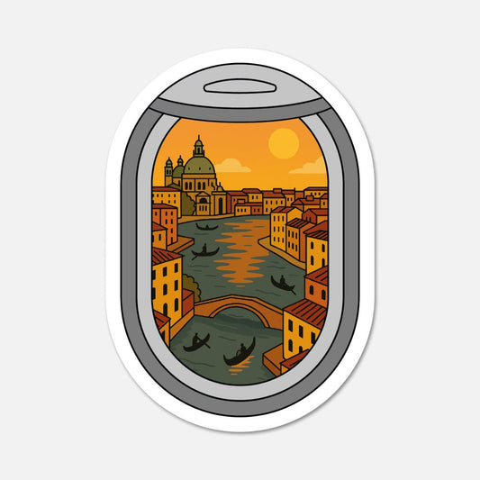 Airplane Window Venice, Italy Travel Sticker - Footnotes Paper