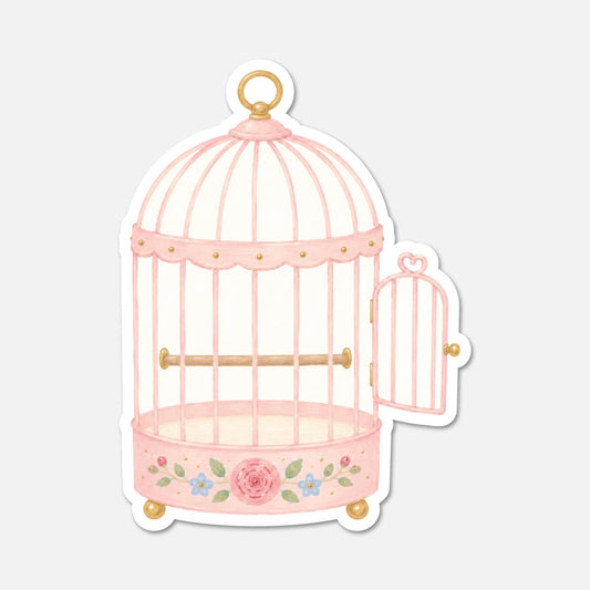 Antique Bird Cage - Pink Vintage Sticker - Footnotes Paper