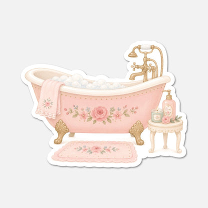 Antique Clawfoot Bathtub - Pink Vintage Sticker - Footnotes Paper