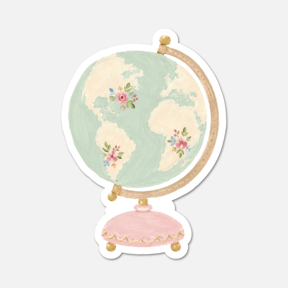 Antique Globe - Pink Vintage Sticker - Footnotes Paper