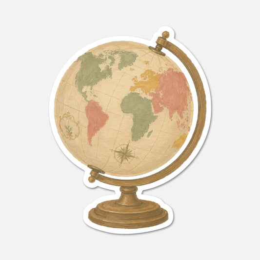 Antique World Globe - Cottagecore Sticker - Footnotes Paper